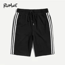 ROMWE мужские полосатые шорты с завязками на талии Черная Спортивная одежда со средней талией летние мужские шорты ДЛЯ ФИТНЕССА стильные мужские короткие штаны