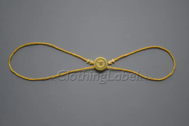Hang tag string, plastic seal, attach to hang tag, clothing label