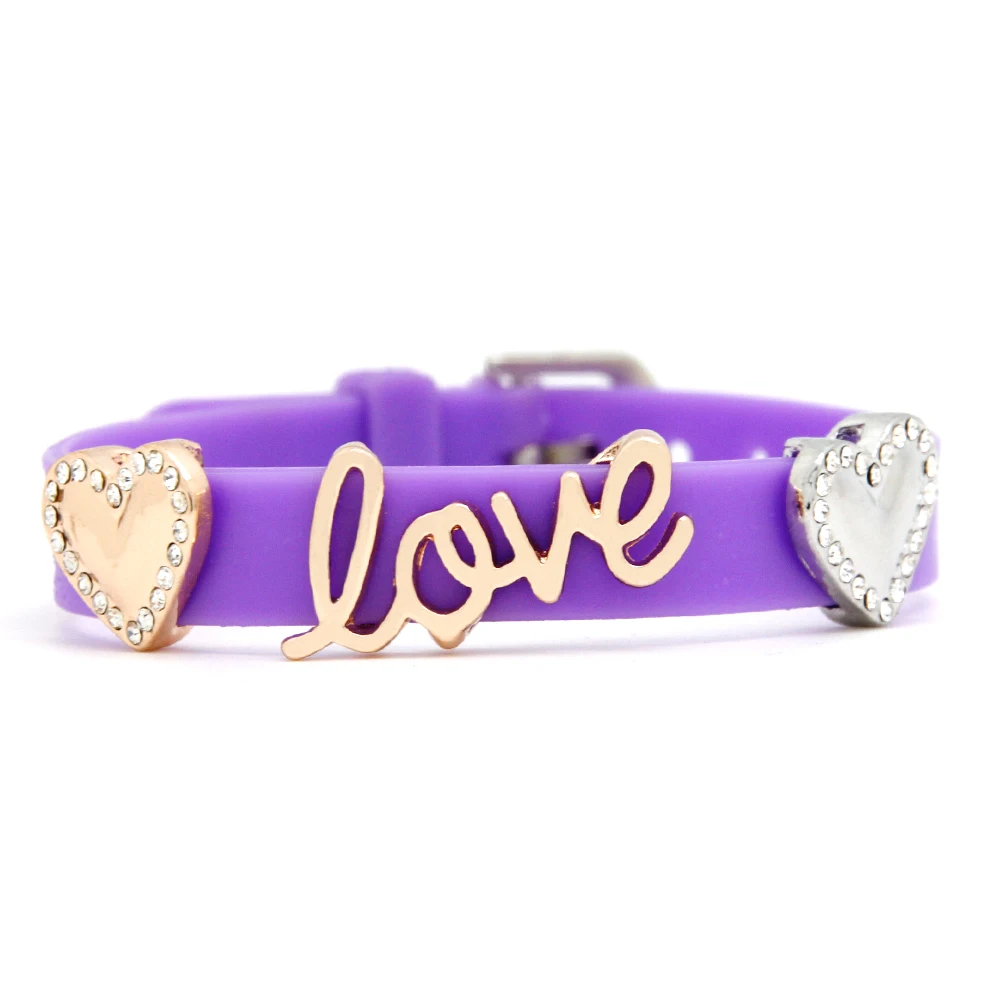 Fashion Purple Silicone Wristband Love Heart Charms Jewelry Slide Fashion Purple Silicone Wristband Love Heart Charms Jewelry Slide Bracelet Whole Scb043 In Charm Bracelets From Accessories On Aliexpress