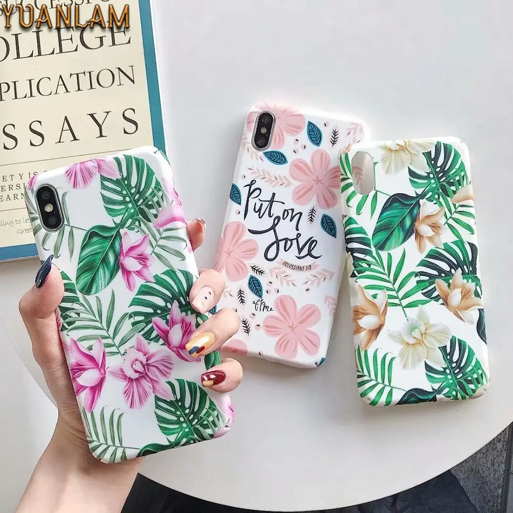 

Case For iPhone XS Max XR X 8 7 6S 6 Green leaves flower Luminous Phone hard back Cover For iPhone 6 6S 7 8 Plus 10 Fundas coque