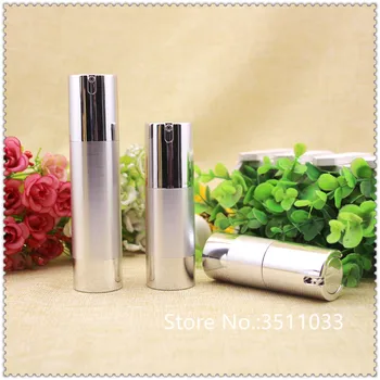 

20PCS Vacuum Airless Bottle Silver Color Cosmetic Essence Lotion Packing Bottle Silver Lotion Airless Pump Bottle 15ml 30ml 50ml
