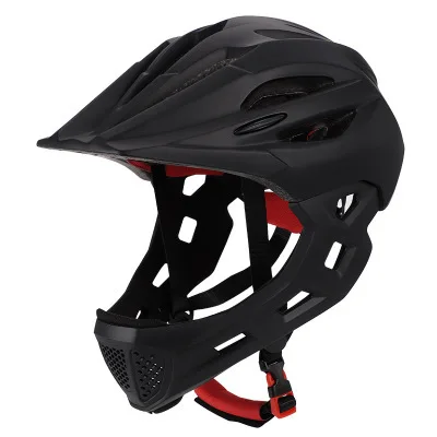 Светодиодный велосипедный шлем для бездорожья с полным лицевым покрытием, спортивные защитные детские шлемы с полным покрытием для спуска на гору BMX 42-52 см - Цвет: black