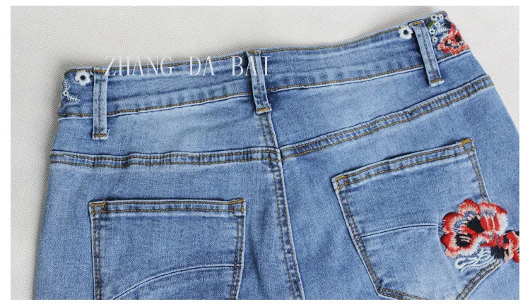 Европейский и американский для женщин новые джинсовые широкие брюки деним женские брюки клёш вышитые мотобрюки повседневное Высокая