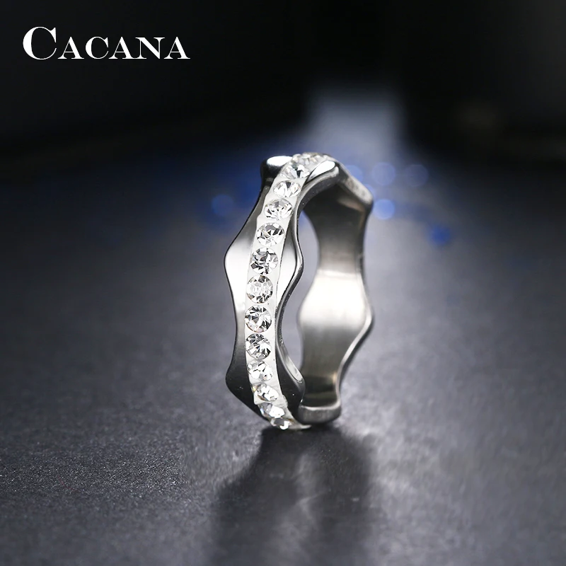 CACANA Stainless Steel Rings For Women CZ Wave Shape Fashion Jewelry Wholesale NO.R181 182