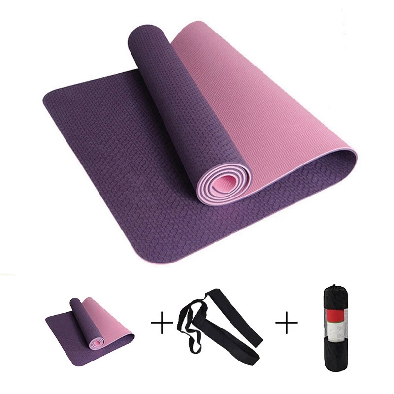 Нескользящий коврик для йоги TPE коврик для йоги 6 мм для фитнеса для тренажерного заПилатес Упражнения Colchonete Pad 183*61*0,6 см - Цвет: Purple
