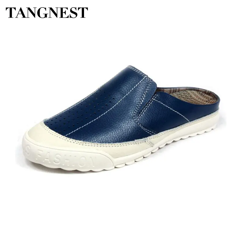 Tangnest Men PU Leather Slides Shoes Breathable Round Toe Slingbacks