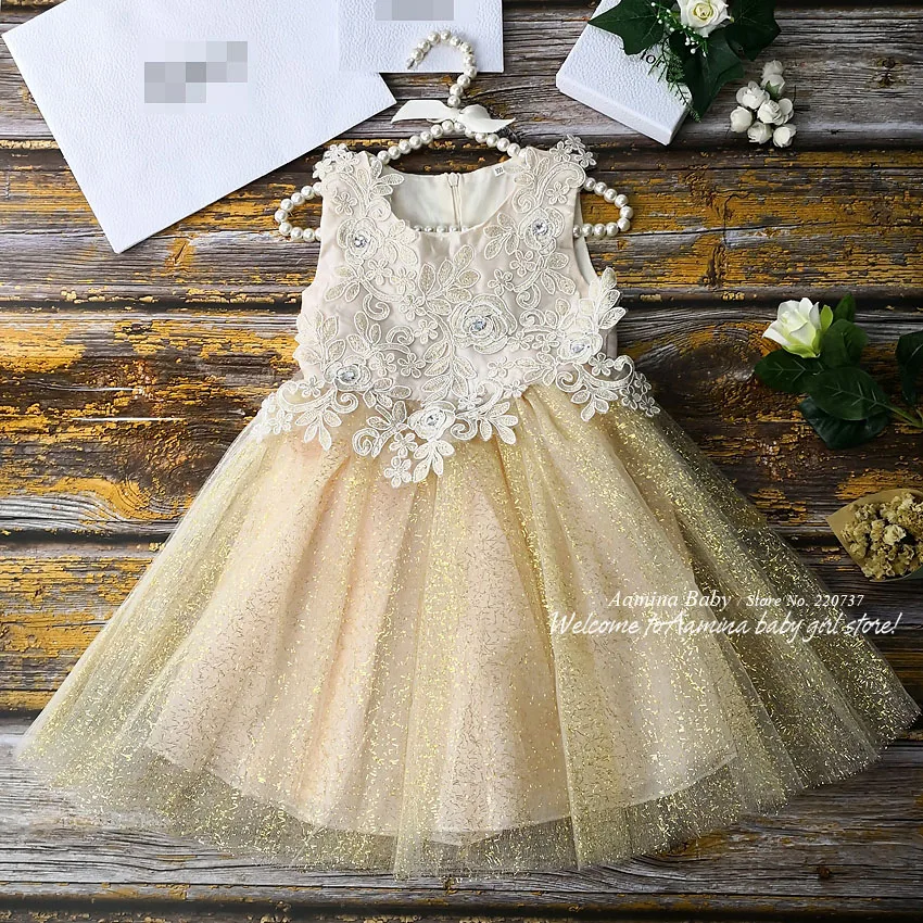 

6264 Tutu Golden Embroidery Princess Baby Girl Dress 2019New Summer Wedding Party Kid Dress For Girl Wholesale baby girl clothes