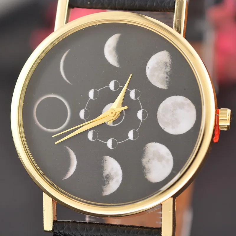 Солнечные Moon Phase часы Eclipse женские стильные кварцевые часы из искусственной кожи браслет часы для женщин часы час