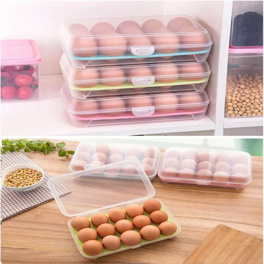 15 Eggs Holder Clear Food Storage Container Refrigerator Egg Storage Box Case Food Preservation Plastic Boxes Kitchen Organizer