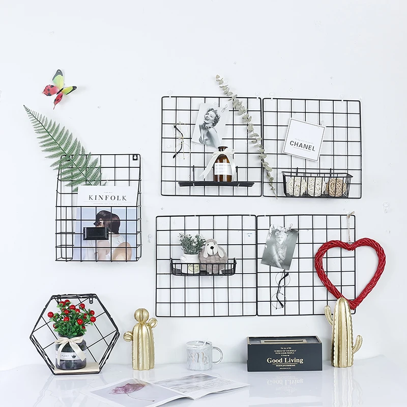 

Creative Square Shaped Grid Photo Wall Multi-functional Love Wrought Iron Photo Frame Wall Hanging Bedroom LivingRoom Decoration