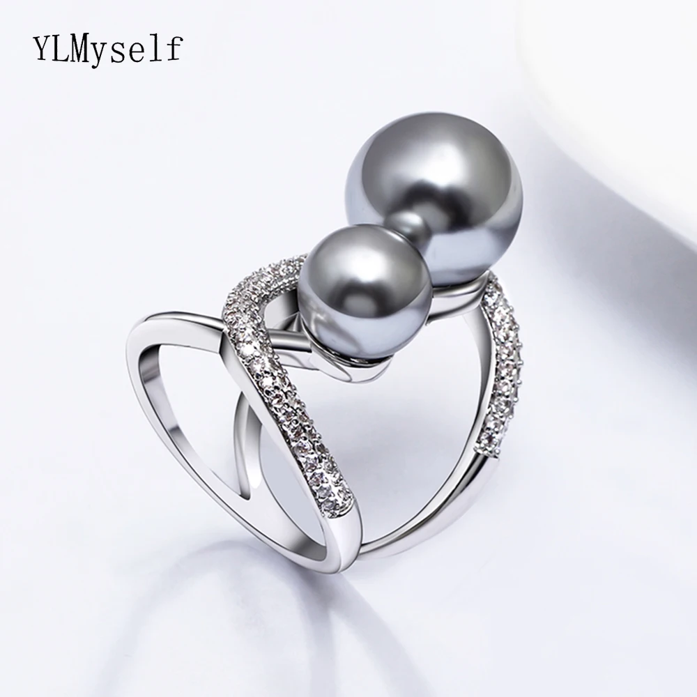 Fashion large pearl ring crystal elegant jewelry high quality women