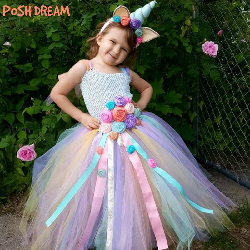 

POSH DREAM Unicorn Birthday Children Girls Tutu Dresses Unicorn Halloween Cosplay Costume Easter Unicorn Kids Girls Outfit