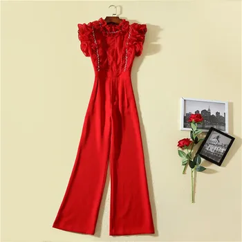 

Brand Fashion Ruffles Sleeveless Elegant Jumpsuits Women Beading Party Rompers Womens Jumpsuits Long Overalls