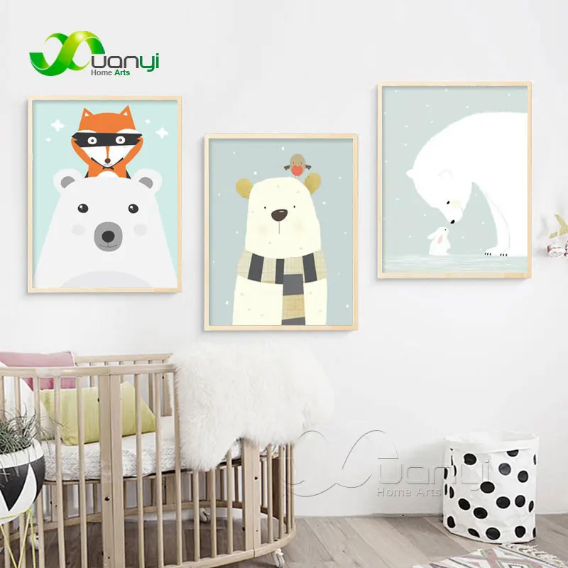 

Nordic Cartoon Animal Poster Fox Bear Canvas Painting Nordic Style Kids Decoration Modular Wall Picture For Kids Room Unframed