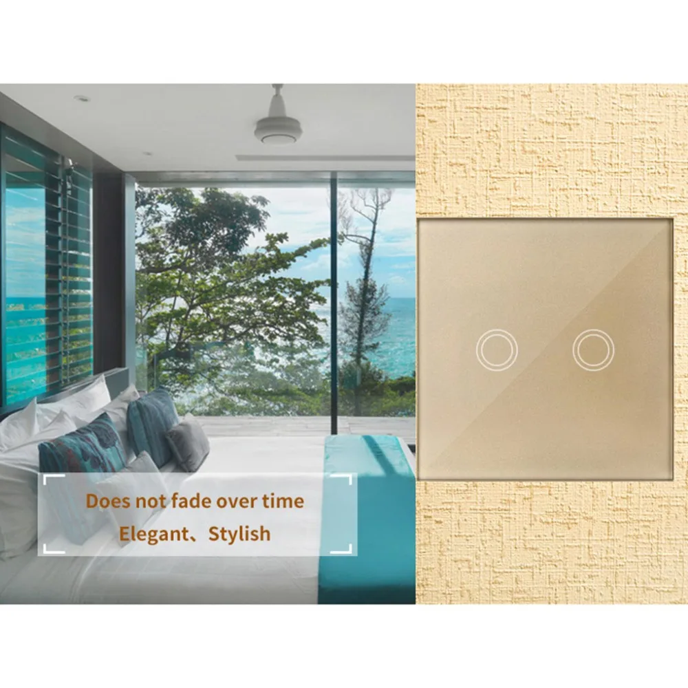 

EU Wireless Switch Wall Touch Switch Smart Controller Light Remote Control Light Panel Wireless Sensor On/Off 2 Gang RF433 240V