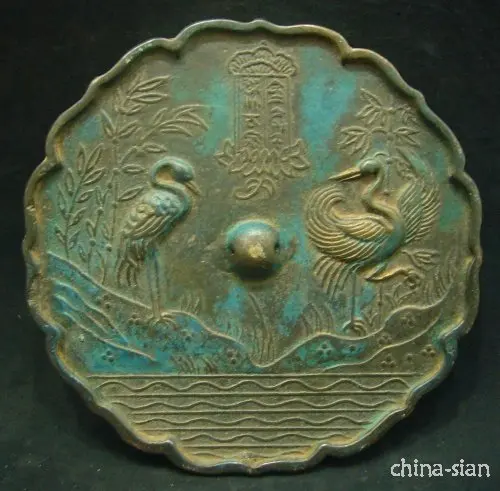 

Chinese Yuan Dy Period Carve Lakefront Crane And Poesy Statue Bronze Mirror (A0314)