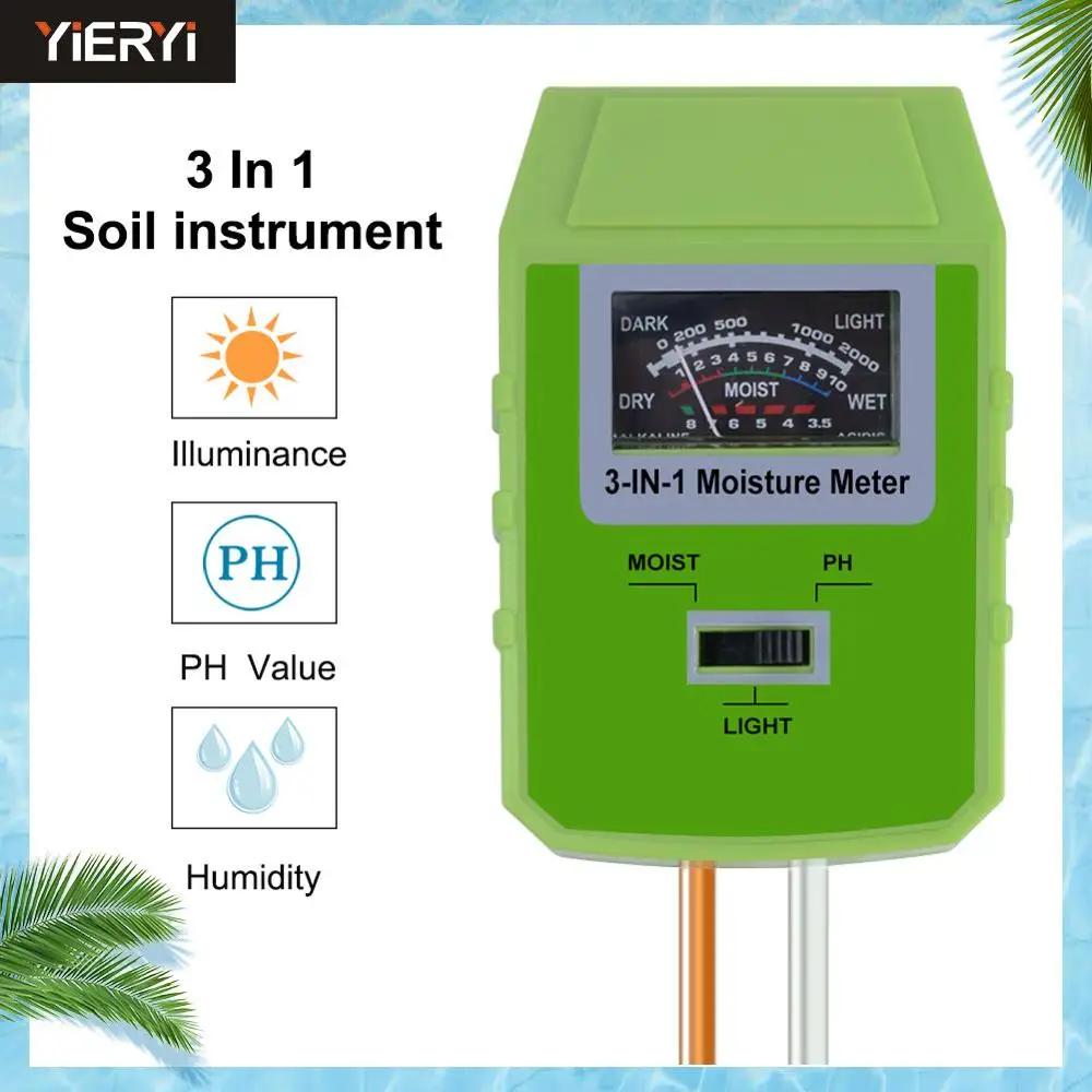 

Yieryi 3-in-1 Soil PH Tester Plant Growth Humidity Light Intensity PH Measuring Instrument for Indoor, Garden, Farmland
