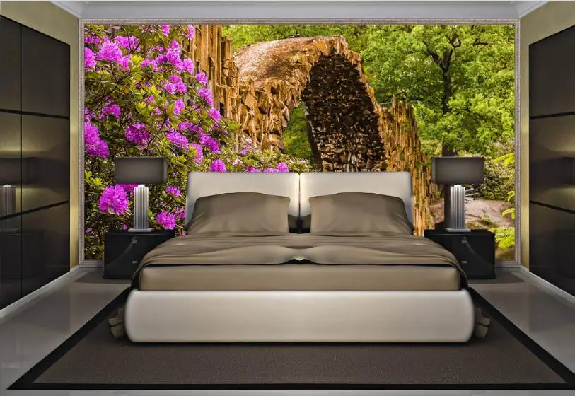 

Customize 3D Wall Murals Continental stone bridge garden Wallpaper Photo Wallpaper For Walls TV Backdrop