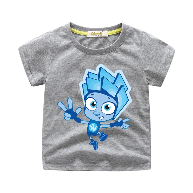 Детские футболки с персонажами мультфильма «Мастера Фиксики», топы, костюм для мальчиков, летняя одежда Повседневная футболка с принтом для девочек детская футболка, WJ131 - Цвет: Grey Tshirt