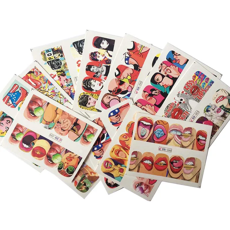 12 نوع مائية مسمار ملصقا بارد فتاة صائق البوب الشارع نمط مثير الشفاه مسمار الفن نقل المياه المنزلق احباط الديكور 349-360