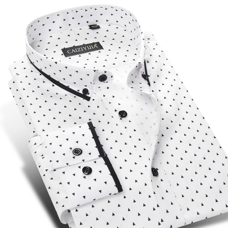 CAIZIYIJIA 2016 Men S Polka Dot Printing Pattern Casual Shirt Long Sleeve Cotton Contrast Colors Slim