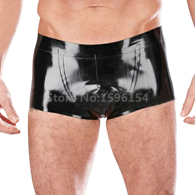 

Men Latex Spliced Shorts Rubber Fetish Costumes without Zipper Casual Rubber Briefs For Male LPM075