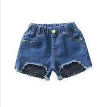 Детская одежда коллекция года, новые летние джинсовые шорты в Корейском стиле для девочек повседневные однотонные Тонкие штаны средней длины для детей от 3 до 14 лет