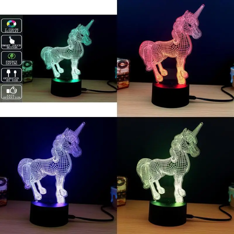 Единорог 3D ночь настольная лампа Light Touch 7 цветов Phantom атмосферу легкие мягкие