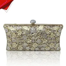 Новая мода Золотой выдалбливают сумки женские роскошные горный хрусталь цепи плечевые муфты Девушка Свадебная вечеринка кошелек