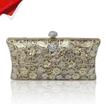 

New Fashion Golden Hollow Out Handbags Women Luxury Rhinestone Chain Shoulder Clutches Girl Bridal party Wedding purse