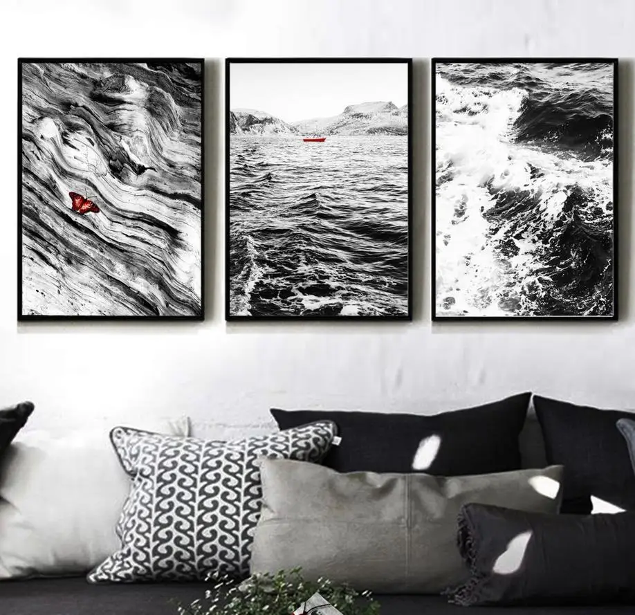YORTYES Canvas Poster Nordic Pictures Painting For Kids Room Sea Waves Wall Picture Decoration Home YY043 | Дом и сад