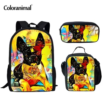 

Coloranimal Cute Puppy Dog Print 3pcs Set Backpack for Teenager Girl Women Rucksack Rainbow Boston Terrier Schoolbag Kid Bookbag