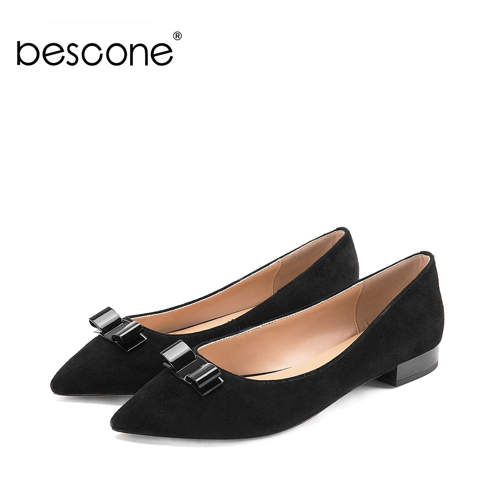 BESCONE Daily Woman Flats New Fashion Handmade Pointed Toe Slip-on Woman Shoes Butterfly-knot Design for Female Basic Flats A32