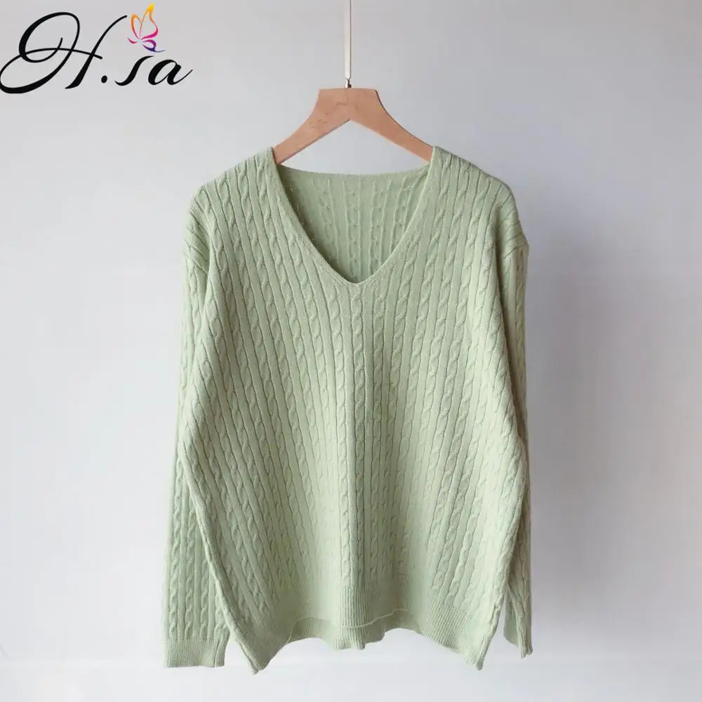 

H.SA Ropa mujer invierno 2019 Autumn Krorean Pink Knit Pullover and Jumpers Candy Color Girls Pull Sweater Basic V neck Jumper