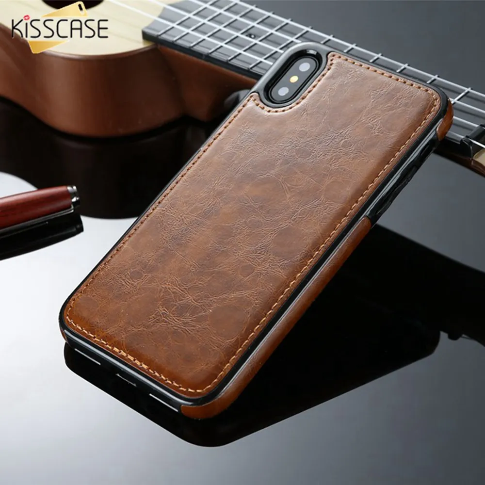

KISSCASE Vintage Crazy Horse Business PU Leather Case For iPhone XS Max XR 8 7 Plus Full Fitted Case For iPhone 8 Plus Capinhas