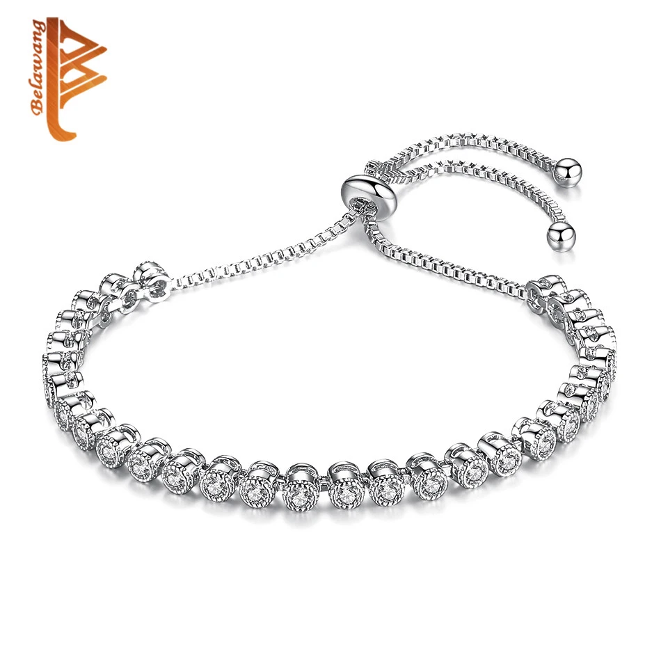 

BELAWANG New Fashion Adjustable Tennis Bracelets For Women Shiny Crystal Silver Chain Bangle & Bracelet Wedding Jewelry Gift