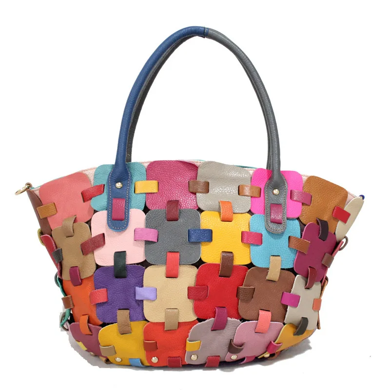 

Cow Leather Splicing Women Handbag Hand-woven Color-blocking Colorful Handbag Shoulder Diagonal Bag