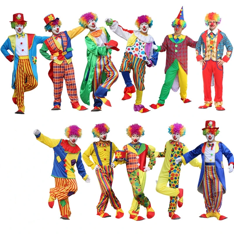 

Holiday Variety Funny Clown Costumes Christmas Adult Woman Man Joker Costume Cosplay Party Dress Up Clown Clothes Suit Costume
