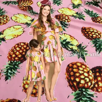 

D summer parent-child powder pineapple pineapple and pineapple cotton printed clothing fabric DIY handmade dress shirt fabric