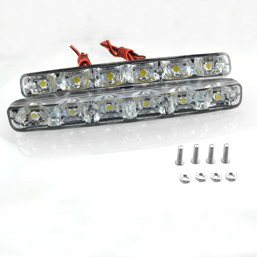 

Car Styling 2015 2PC 6 LED Daytime Running Light+Fixed iron plates+Screw DRL Car Fog Lamp Waterproof White DC 12V Free Shipping