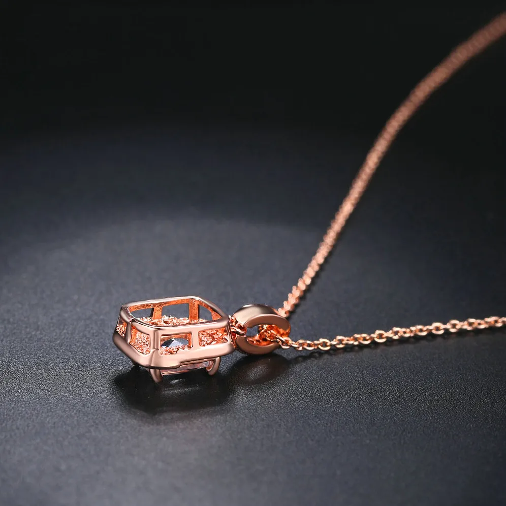 Double Fair Elegant Style Square Cut Stone Necklaces & Pendants For Women Rose Gold Color Fashion Jewelry Women's Chain DFN408