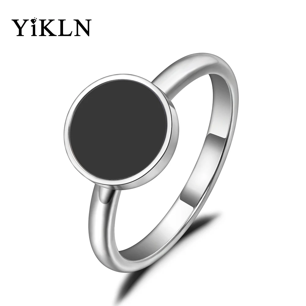 

YiKLN Trendy OL Style Party Ring For Women Girls 10/12mm Black Acrylic Stone Titanium Stainless Steel Rings Jewlery YR19048