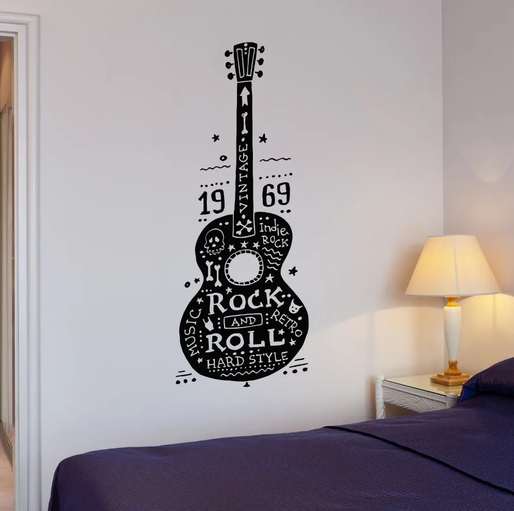 Free Shipping Quality Wall Decals Guitar Rock and Roll Music Hard Retro