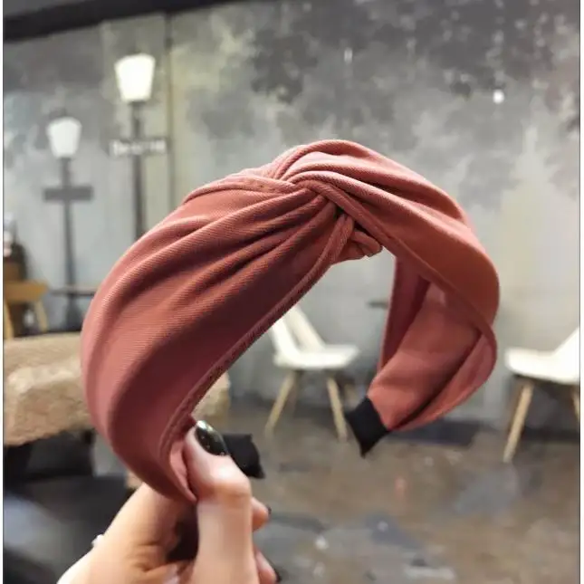 Корейские однотонные тканевые широкие повязки для волос для женщин, крученые повязки для волос с бантом, перекрещивающиеся повязки для волос, головные уборы, модные аксессуары для волос - Цвет: wine red