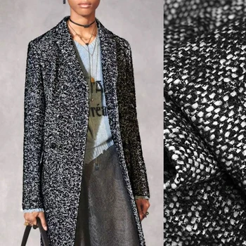 

145CM Wide 520G/M Weight Black White 60% Wool 40% Viscose Autumn and Winter Overcoat Outwear Jacket Dress Fabric E868