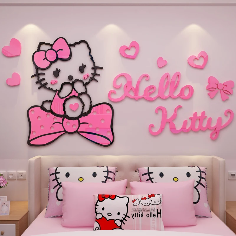 

Cartoon 3D Acrylic Wall Sticker Hello Kitty Wall Stickers for Kids Rooms Decoration Chambre Fille Adesivo De Parede Infantil