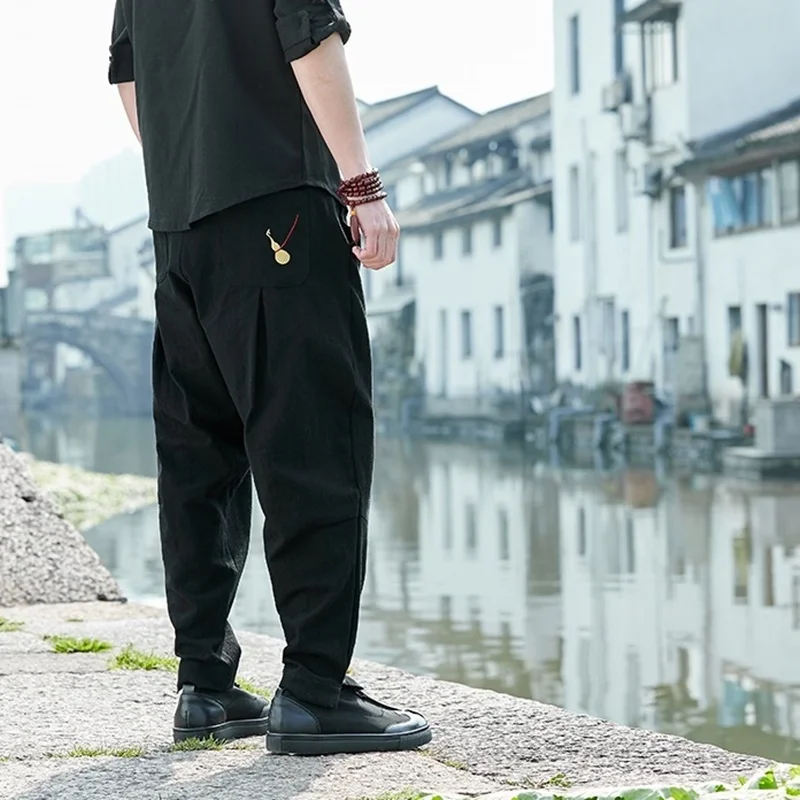 Traditional Chinese clothing for men male trousers linen pants men solid color traditional chinese male clothing TA129