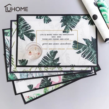 

Creative PVC Placemat Green Plant Dining Table Mat Disc Pads Bowl Pad Coasters Waterproof Table Cloth Pad Slip-resistant Pad
