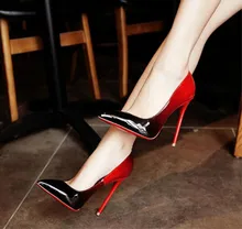 Summer patent leather black and red gradient fine pointed high heels OL High-heeled red bottom female wedding shoes
