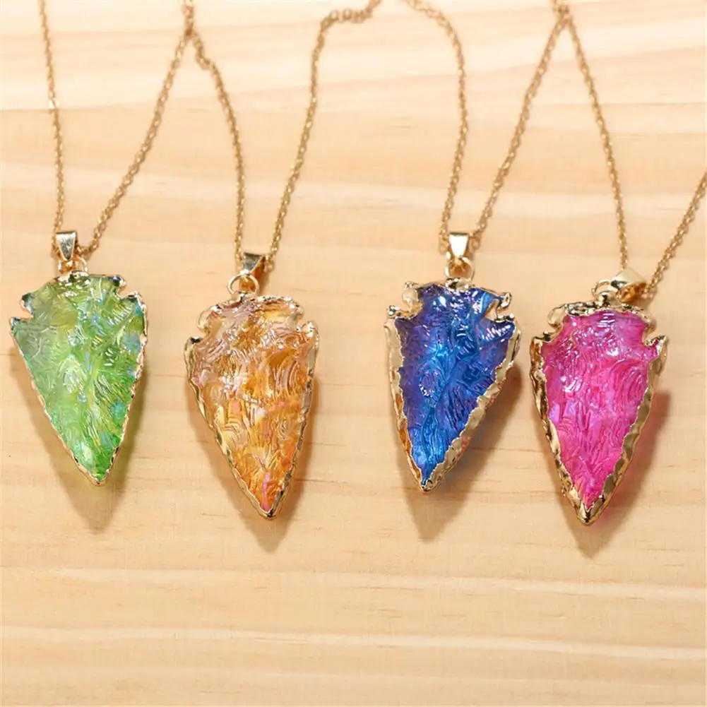 

Natural Stone Made Jewelry European & American Style Colorful Triangular Pendant Natural Stone Necklace 6 Colors